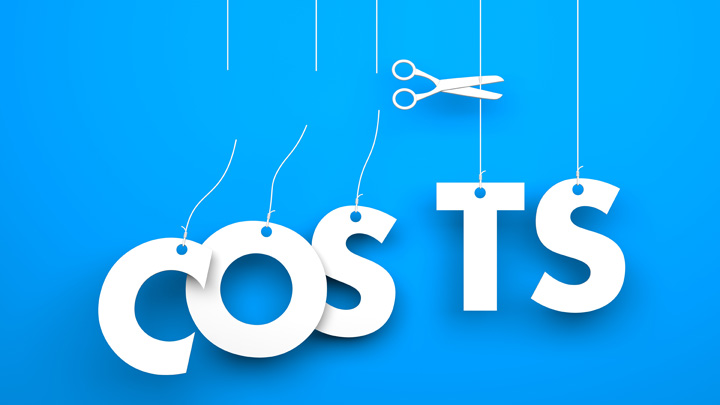 Scissors cuts word COSTS. Conceptual business image